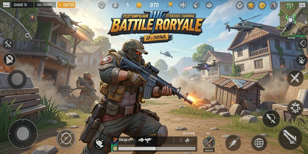 Tampilan gameplay yang mendebarkan dari pertempuran Battle Royale.