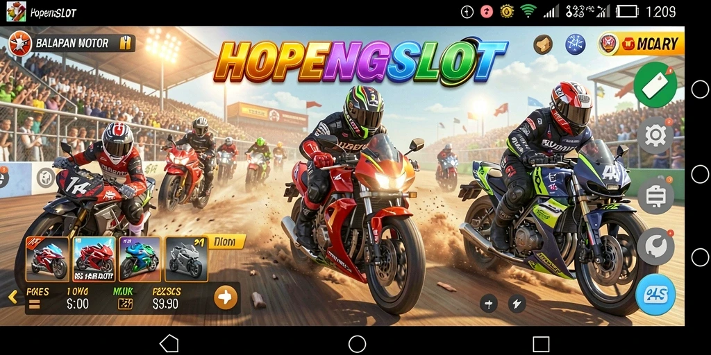 Gameplay HOPENGSLOT yang mendebarkan di lintasan balapan motor.