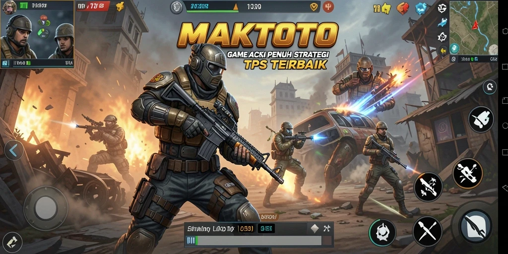 Tangkapan layar utama gameplay <strong>MAKTOTO</strong> menunjukkan aksi tembak-menembak yang seru.