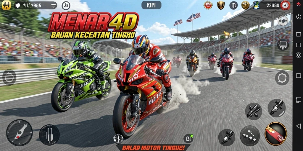 Tampilan gameplay balap motor yang mendebarkan di MENARA4D.