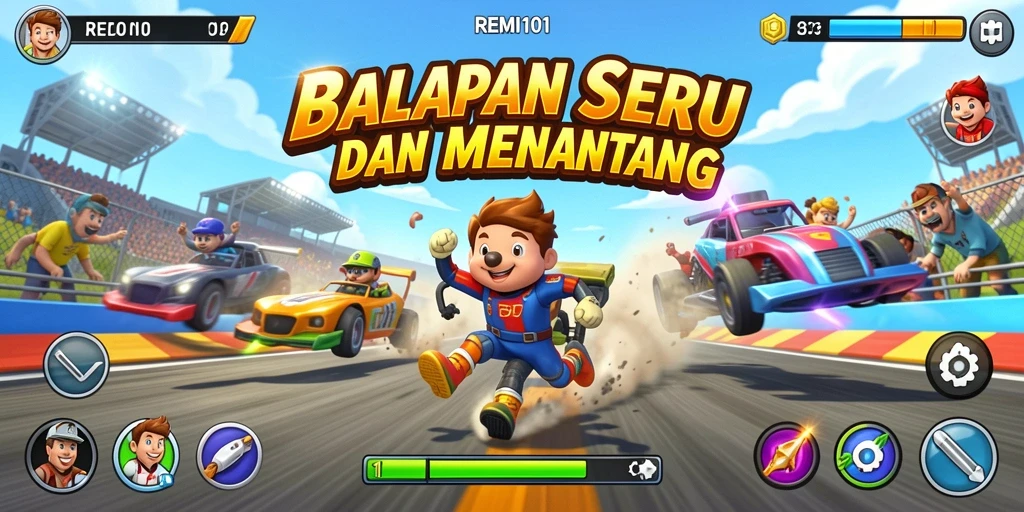 Tampilan menarik gameplay Racing REMI101 dengan mobil balap yang cepat.