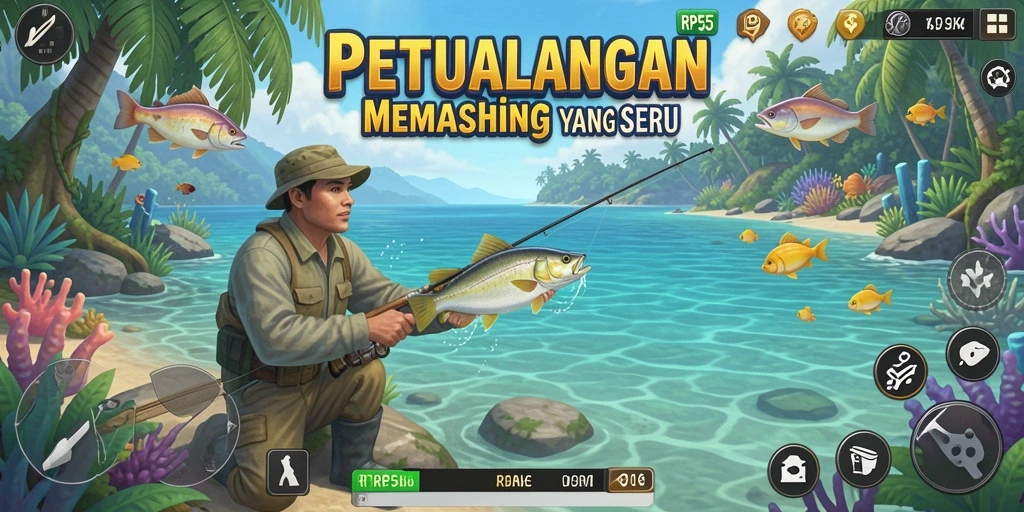 Tampilan gameplay RP55 yang menarik saat menangkap ikan.
