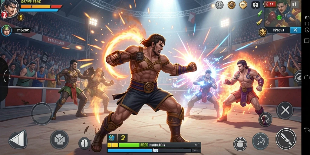 Tampilan utama gameplay RP62RP dengan karakter bertarung di arena.