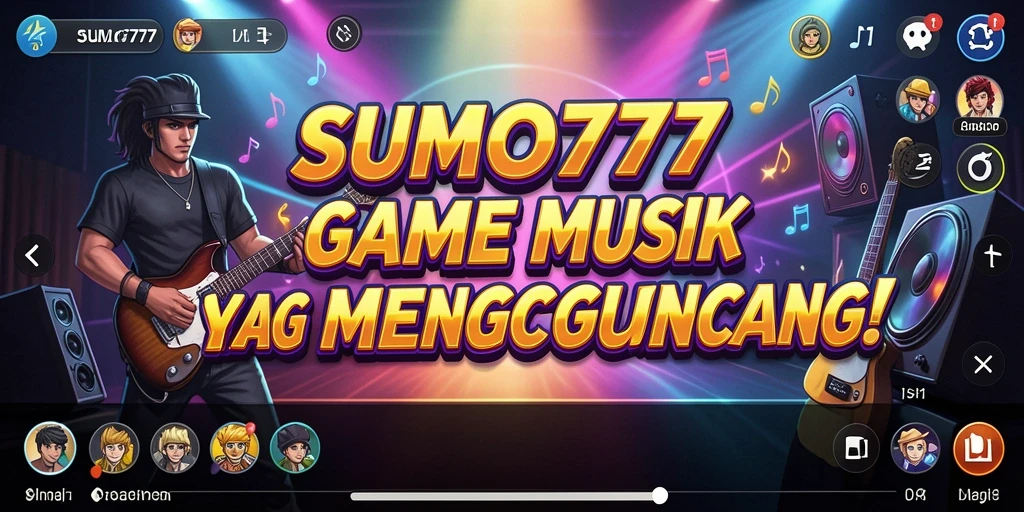 Screenshot utama SUMO777 menampilkan pemain bersenang-senang dengan musik.