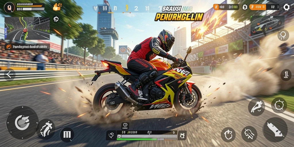 Tampilan menarik gameplay balapan motor dalam VV62.